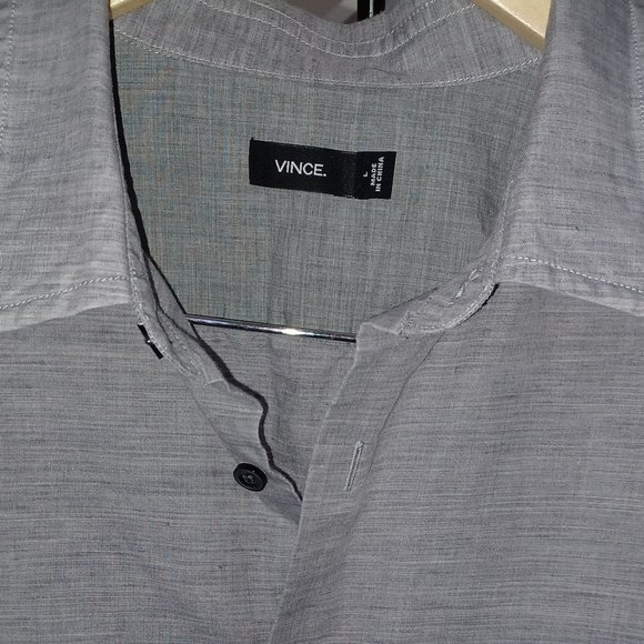 Vince Classic Fit Linen Short Sleeve Button Down Light Grey Shirt - Picture 3 of 5